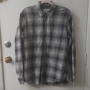 Thread & Cloth Gray Plaid Long Sleeve Button Down L Western Cabincore Fisherman